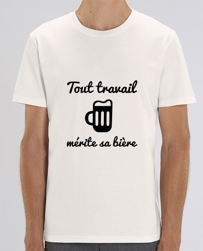 t-shirt homme Tout-travail-merite-sa-biere blanc personnalisé.